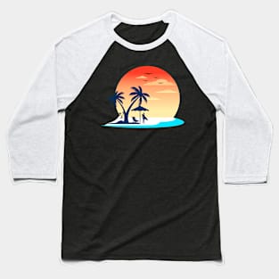 Beach Man Cool Summer Holliday Sun Set And Palm Trees Baseball T-Shirt